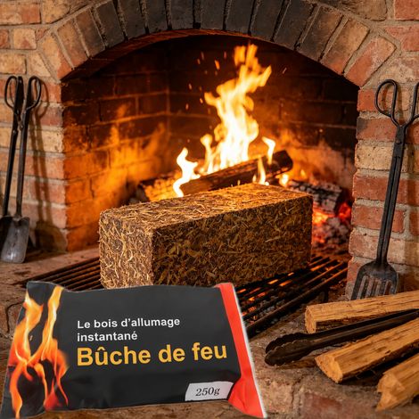Brique allume-feu en fibre végétale allumage rapide pour cheminée poêle et barbecue 250 g – Livraison gratuite (1/5)