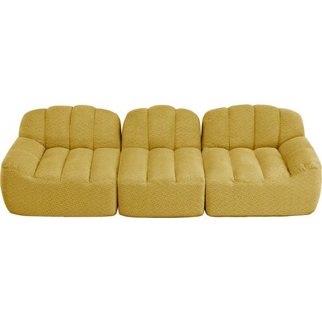 Divano Modulare 3 Posti in Schiuma 32D, Seduta Ampia, Schienale Ergonomico, Tessuto Granulato Giallo (1/5)