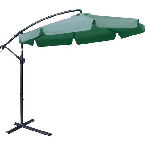 2.7m Garden Parasol Cantilever Umbrella with Crank Handle and Cross Base for Outdoor, Hanging Sun Shade, Green