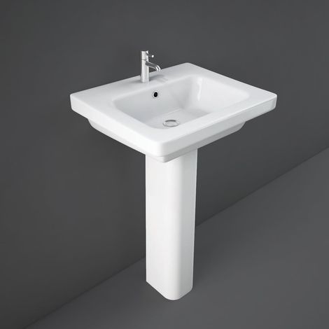 RAK Resort Wash Basin and Full Pedestal 650mm Wide - 1 Tap Hole (1/2)