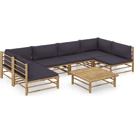 Salon de jardin 7 pcs Ensemble Table et Chaise de Jardin - avec coussins gris foncé Bambou BV286059 - BonneVie (1/5)