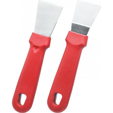 Set mit 2 geraden und gebogenen roten Reinigungsschabern für Fenster und Kochfelder, geeignet für Backöfen, Herde, Induktionskochfelder und Multikocher, Edelstahlschaber (1/5)