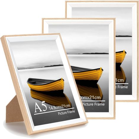 Cadre photo en chêne blanc A5 bicolore, lot de 3, cadre photo avec verre acrylique, cadre A5, cadre pour affiche, cadre pour certificat, à fixer au mur (1/5)