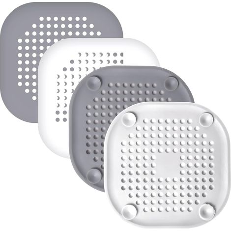 4 Pcs Protection de Drain de Silicone, Filtre Evier avec Ventouse, Filtre de Couverture de Drain de Baignoire, Filtre D'éVier de Cuisine Et Salle de Bain Anti-Colmatage (Gris, Blanche) (1/5)