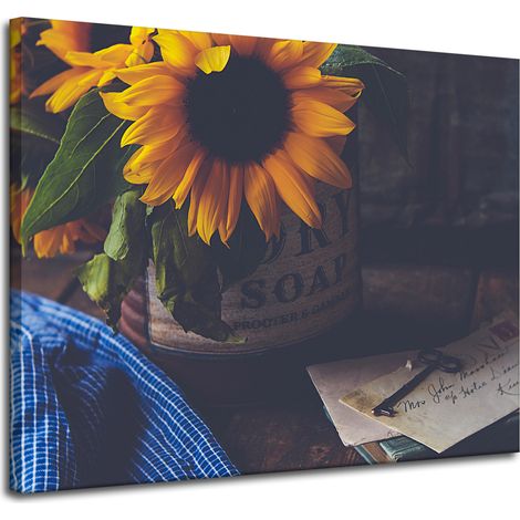 Vintage-Leinwanddruck Sonnenblumen 100x80