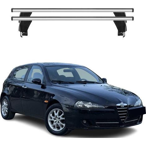 OMAC Dachträger Querträger Alu für Alfa Romeo 147 3tür 2000-2010 – Abschließbar – T-Nut – City-Crash-getestet – Max. 50 kg Silber (1/5)