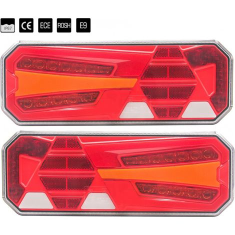 Ensemble gauche + droite – feux de freinage à LED multifonctionnels avec clignotant séquentiel (effet néon), 12V/24V, 350 mm x 1