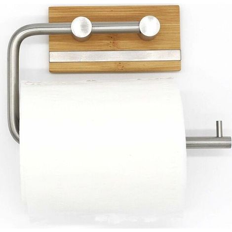 Wandmontierter Toilettenpapierhalter fürs Badezimmer, selbstklebender Papiertaschentuchhalter aus Edelstahl und Bambus (1/5)