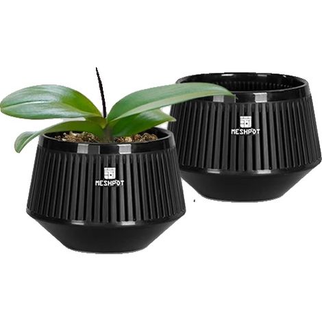 Pot d'Orchidée, Design à Taille d'Air, Esthétique Moderne, Noir-2 pcs 12cm (1/2)