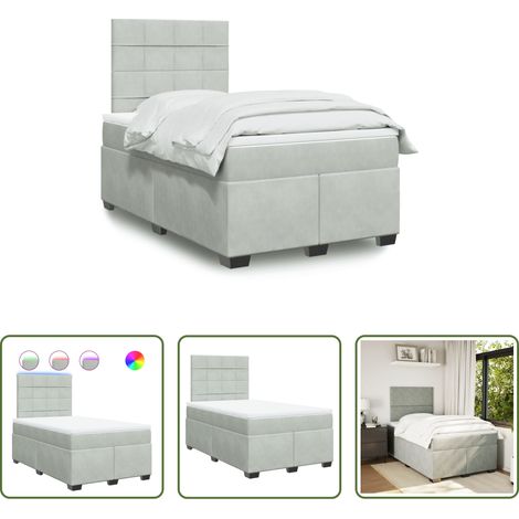 vidaXL LED-Leuchten - Boxspringbett mit Matratze Hellgrau 120x200 cm Samt (1/5)