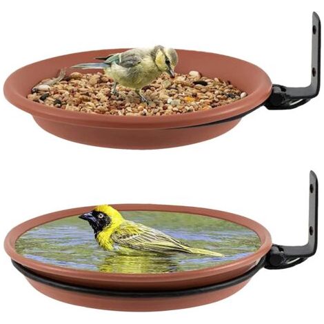 PCS Abreuvoir Oiseaux,Mangeoire pour Oiseaux Exterieur Et Bain d'oiseaux,Abreuvoir pour Oiseaux Balcon,Distributeur Nourriture pour Oiseaux Sauvages,Baignoire à Oiseaux (Brun)