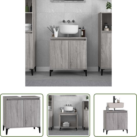 Badezimmerregal - Waschbeckenunterschrank Grau Sonoma 58x33x60 cm Holzwerkstoff (1/5)