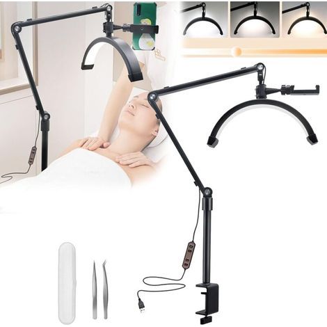 Aisny Lampe à Cils, Lampe Demi-Lune Dimmable 10W 12'' 3200K-5600K Avec CâBle Usb C Pince Support Pour TéLéPhone Portable 2 Recourbe-Cils Pour Vlogging Salon De Beauté Maquillage Lampe De Chevet (1/5)