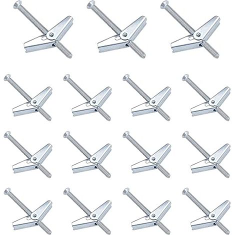 Lot de 15 chevilles à ressort à ressort en acier carbone - Vis d'expansion M4 - Vis supplémentaires - Vis à bascule pour montage au plafond, montage mural, plantes suspendues (argenté) (1/5)
