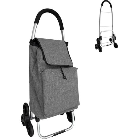 Relaxdays Einkaufstrolley Treppensteiger, Kühlfach, abnehmbare Tasche, 45 l, bis 35 kg, Einkaufswagen klappbar, grau