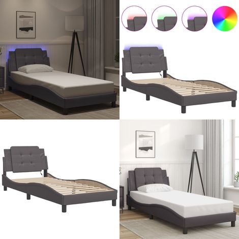 Cadre de lit avec LED sans matelas gris 90x190 cm - Lit Plateforme - Lit Design - Cadre Lit - Lit Avec Éclairage Led - Tête De Lit Rembourrée - Home & Living (1/5)