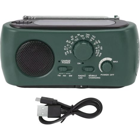 Ortviai Radio d'urgence météo AM/FM/SW avec dynamo, panneau solaire et lampe LED – Vert (1/5)