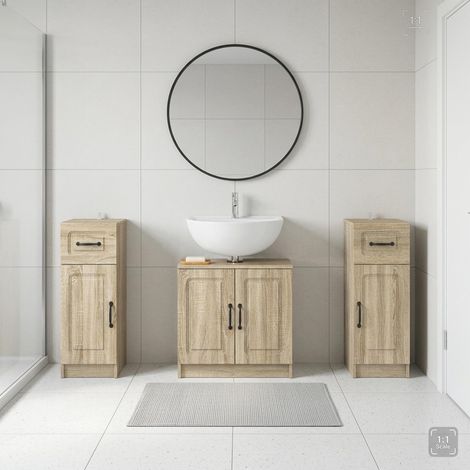 vidaXL 3 Piece Bathroom Cabinet Set UTRECHT Sonoma Oak Engineered Wood (1/5)