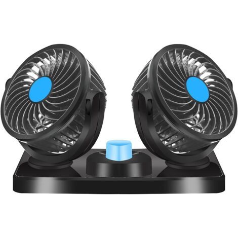Ventilateur à double tête 12v, ventilateur de refroidissement électrique à double tête, rotation à 360 ° 2 vitesses s'adapte à toutes les voitures familiales ou avec prise allume-cigare 12VDC (1/5)