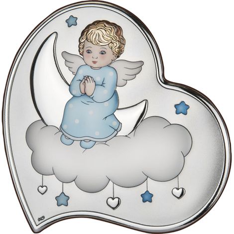 Cuadro plateado, recuerdo de Bautismo y Comunión, ángel en una nube, azul DS37-CC 8 x 8 cm (1/5)