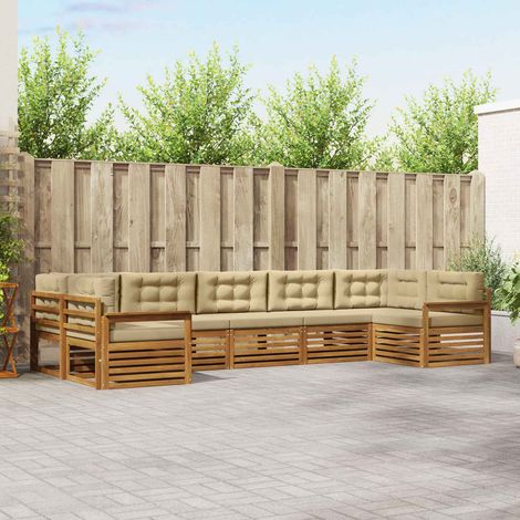 Outdoor-Sofagarnitur 7 pcs Natur und Beige Massivholz Akazie
