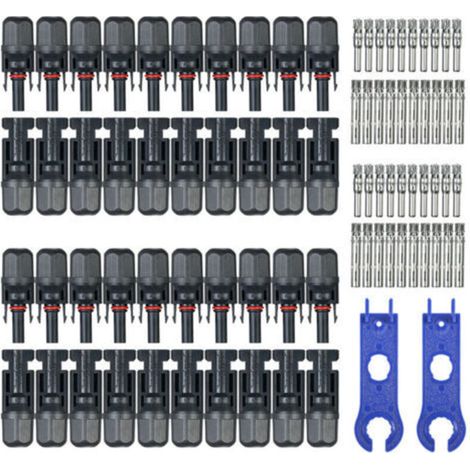 20 paires de connecteurs mâle/femelle pour câble de panneau solaire avec outil d'assemblage à clé pour système PV,dyk. (1/4)