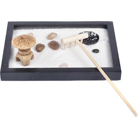 Japanischer Zen-Garten für den Schreibtisch: Großes Tablett (15 x 10 cm) mit weißem Sand, Flusssteinen, Kieselsteinen und Rechen – das perfekte Accessoire für Ihren Schreibtisch.