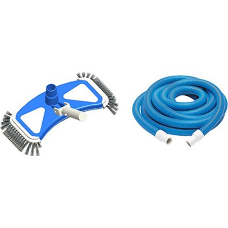 Spido – Kit d'entretien de piscine – Pack aspiration manuelle avec tête de balai inox et tuyau flottant 5 m – Compatible perche Ø30 mm