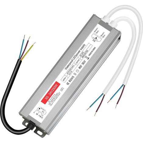 Transformateur 220V 24V LED 250W, alimentation 24v 250w 10A, led driver 24v étanche IP67, Transfo AC à DC, convertisseur 220v 24v, 24V250W, pour G4, GU5.3, MR11, MR16, Bande LED, Non Dimmable (1/5)