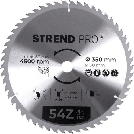 Sägeblatt Strend Pro TCT 350x3.6x30 mm 54Z, für Holz, Kreissägeblatt, HM-Blätter