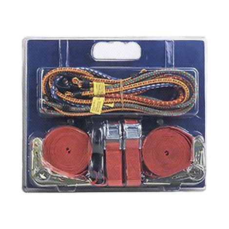 Spanngurt Strend Pro, 25 mm, L-5 m, max. 250/200/250 kg, Pack. 2x Gurt mit Ratsche + 2x Gurt mit Schnalle + 8x Spanngummi