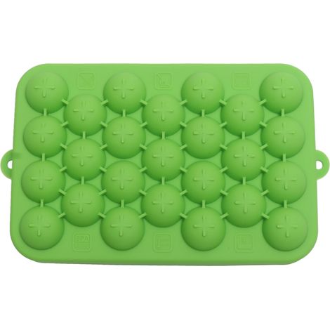 Moule à glaçons sphériques en silicone à 25 compartiments, facile à démouler, avec couvercle vert. (1/5)