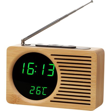 Radio de chevet rétro multifonctionnelle en bois avec réveil et grand écran numérique haute définition (1/5)