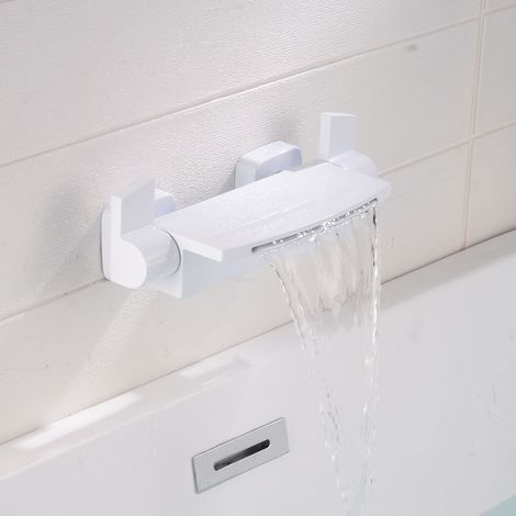 Robinet mitigeur de baignoire mural en cuivre blanc, robinet mitigeur de baignoire cascade, 1 pièce (1/5)