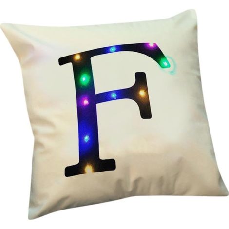 18x18 pouces LED couleur Glitter velours lettre housse de coussin taie d'oreiller Bar Party (blanc, f) (1/5)