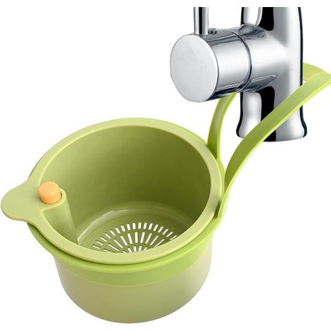 Panier filtre autonettoyant pour évier - Égouttoir de cuisine suspendu, passoire multifonctionnelle pour vaisselle et fruits, vert (1/5)