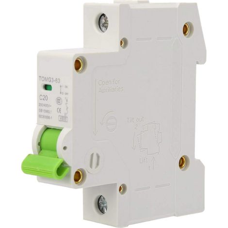 Disjoncteur, TOMG3-63 1P disjoncteur Miniature de Type C Protection Contre Les fuites Commutateur d'air pour la Protection des amplis du système Solaire Domestique(20A) (1/5)