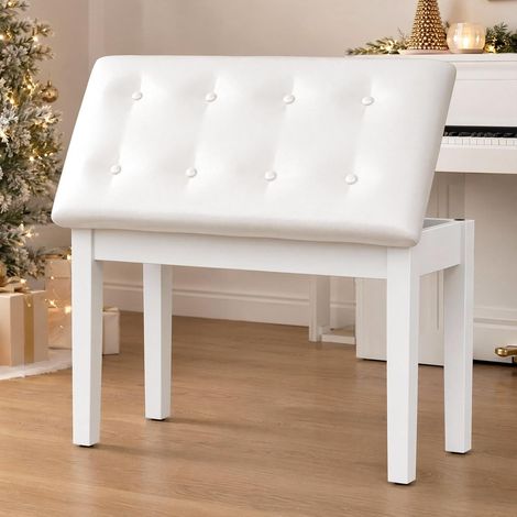 Klavierhocker, Klavierbank 74x35x49CM, Klavierstuhl mit Stauraum Pianobank mit 4CM Dickes PU-Lederkissen, Massivholz Keyboardbank, Piano Bench, Klavier Hocker bis 200KG, Weiß (1/5)
