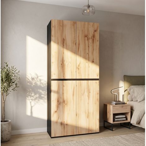 Armoire 90x50x200 cm MDF chêne, penderie et tiroir à bijoux, pour chambre – MEUBLIV (1/5)