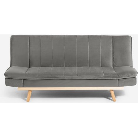 Canapé clic-clac 2 places avec dossier inclinable tissu velours Skata - Gris