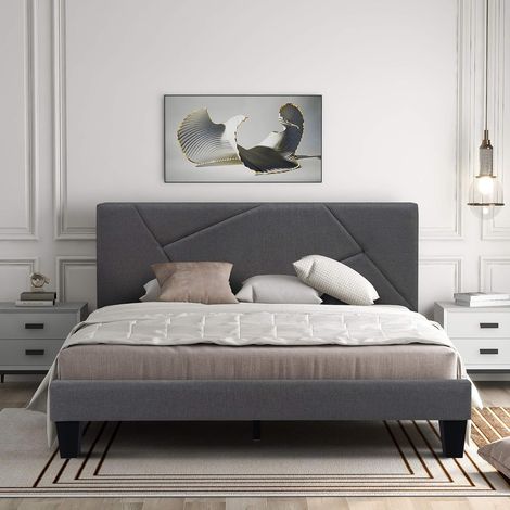 Letto imbottito, struttura letto con rete a doghe, letto imbottito con bottoni decorativi, testiera per camera da letto, adulti e ragazzi, in grigio chiaro (140 x 200 cm, grigio scuro) (1/5)