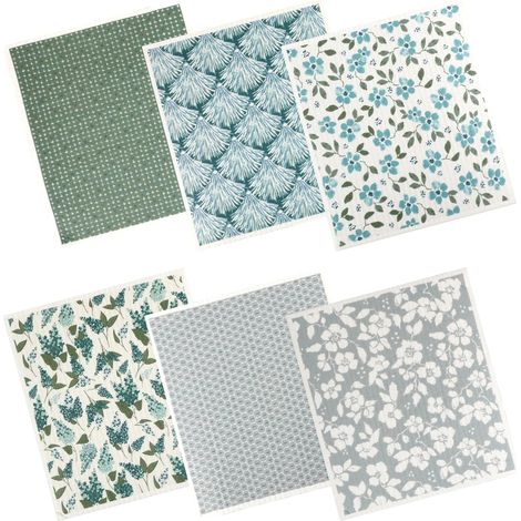 Lot de 6 torchons suédois Absorbants Lavables Réutilisables Serviettes de cuisine Gants de nettoyage Torchons de bar Torchons à vaisselle Éponges 19,5 x 17,5 cm (1/5)
