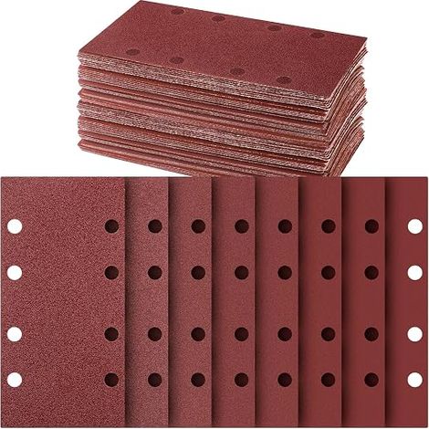 Sandpaper 93 x 185 mm, 48 x 8 Holes Hook and Loop Sanding Sheets, P40 P60 P80 P120 P180 P240 P320 P400, 6 of Each, for Vibration Sander, Wood, Metal, Paint and Plastic (1/4)