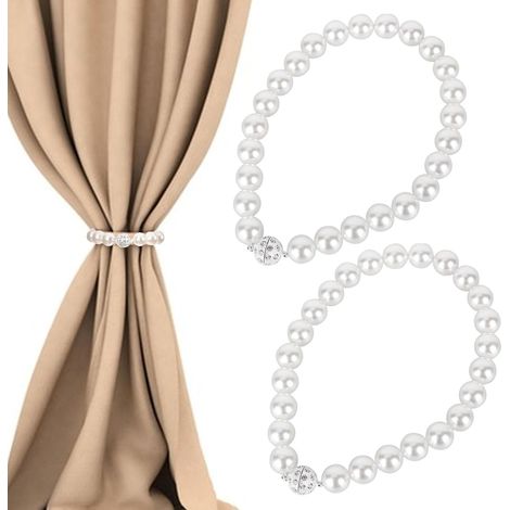 Juego de 2 abrazaderas magnéticas para cortinas - Perlas artificiales - Para decoración del hogar y exterior - 40 cm (1/5)
