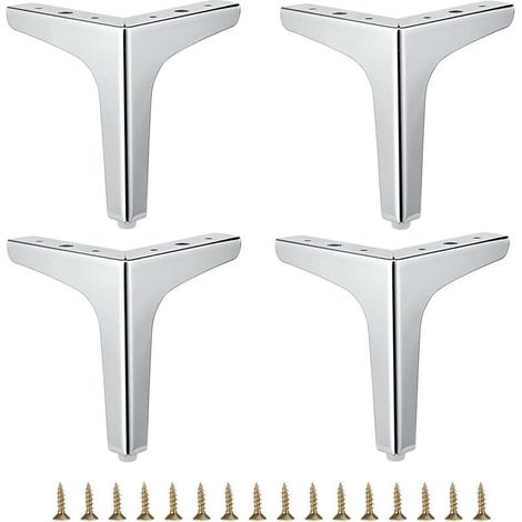 Lot de 4 Pieds de Meuble Métal Argent 15 cm Robuste pour Canapé Chaise Table Armoire Lit (1/4)