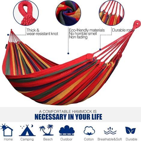 Outdoor-Camping-Hängematte, tragbare Hängematte aus Canvas, Tragkraft 200 kg, leicht, mit Tragetasche für Strand und Strandwanderungen, Rot (1/4)