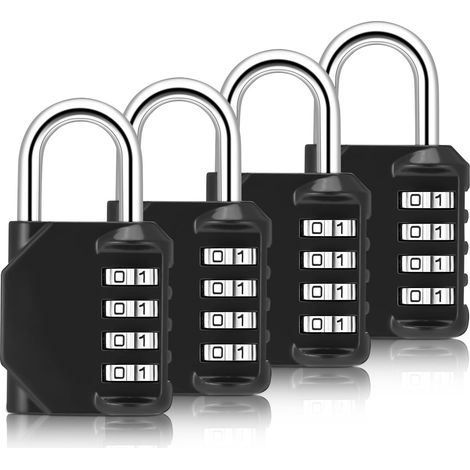 4Pcs Cadenas Code, Cadenas à Code Résistante À La Rouille, Cadenas Code 4 Chiffres, Cadenas Casier, Cadenas a Code Métallique Lourde pour Porte Extérieure Casier Valise (Noir)