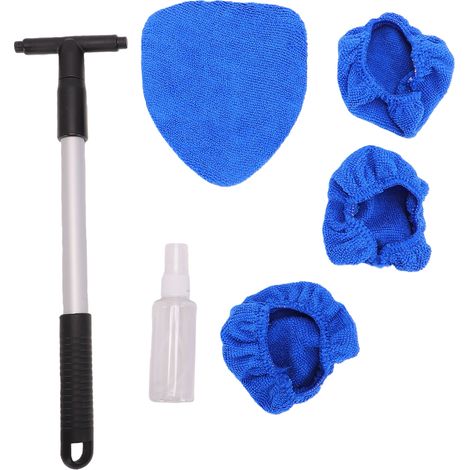 Kit d'essuie-glace pour vitres de voiture, poignée extensible, réutilisable, pour vitres intérieures de voiture, nettoyage des détails en forme de pentagone avec 4 housses en tissu, flacon pulvérisate (1/5)