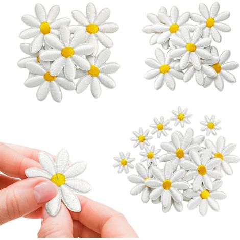 40 Stück aufbügelbare Gänseblümchen-Applikationen in 4 Größen, niedliche gestickte Applikationen【mo】 (1/5)