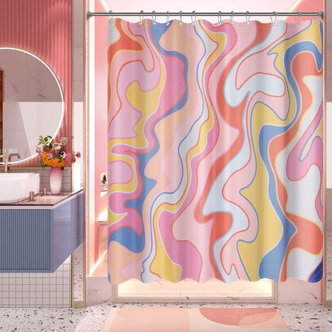 Rideau de douche, ensemble de rideaux de douche rose de couleur en tissu, rideau de douche en tissu rustique abstrait, 180x180 cm (1/5)